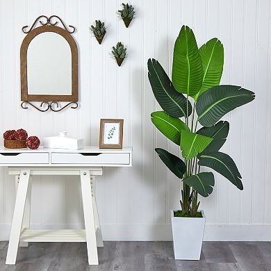 nearly natural 5.5-ft. Travelers Palm Artificial Tree in White Metal Planter