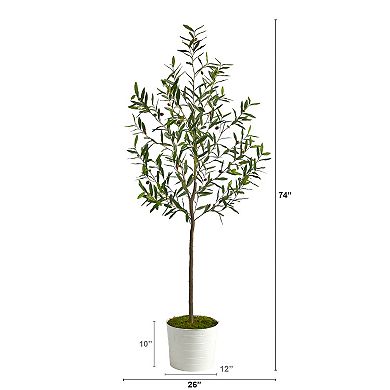 nearly natural 70-in. Olive Artificial Tree in White Tin Planter