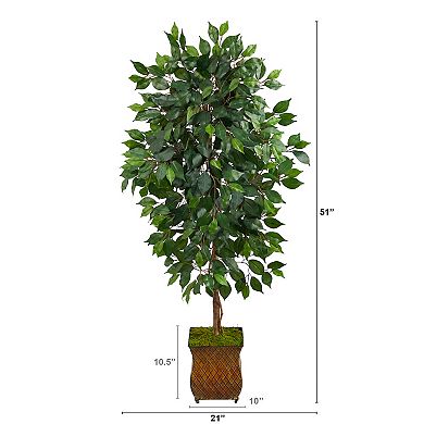 nearly natural 51-in. Ficus Artificial Tree in Metal Planter