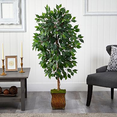 nearly natural 51-in. Ficus Artificial Tree in Metal Planter