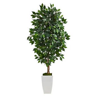 nearly natural 4.5-ft. Ficus Artificial Tree in White Metal Planter