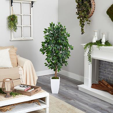 nearly natural 4.5-ft. Ficus Artificial Tree in White Metal Planter
