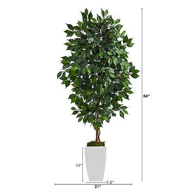 nearly natural 4.5-ft. Ficus Artificial Tree in White Metal Planter
