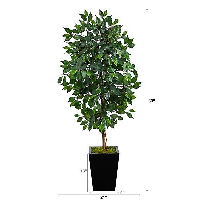 nearly natural 5-ft. Ficus Artificial Tree in Black Metal Planter