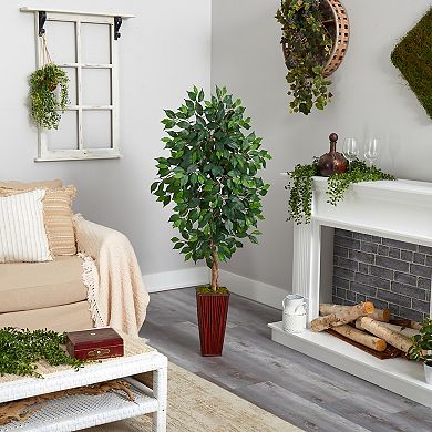 nearly natural 5-ft. Ficus Artificial Tree in Bamboo Planter