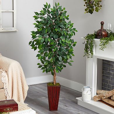 nearly natural 5-ft. Ficus Artificial Tree in Bamboo Planter