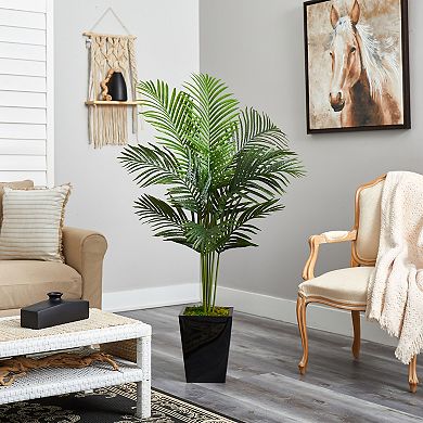 nearly natural 5-ft. Paradise Palm Artificial Tree in Black Metal Planter