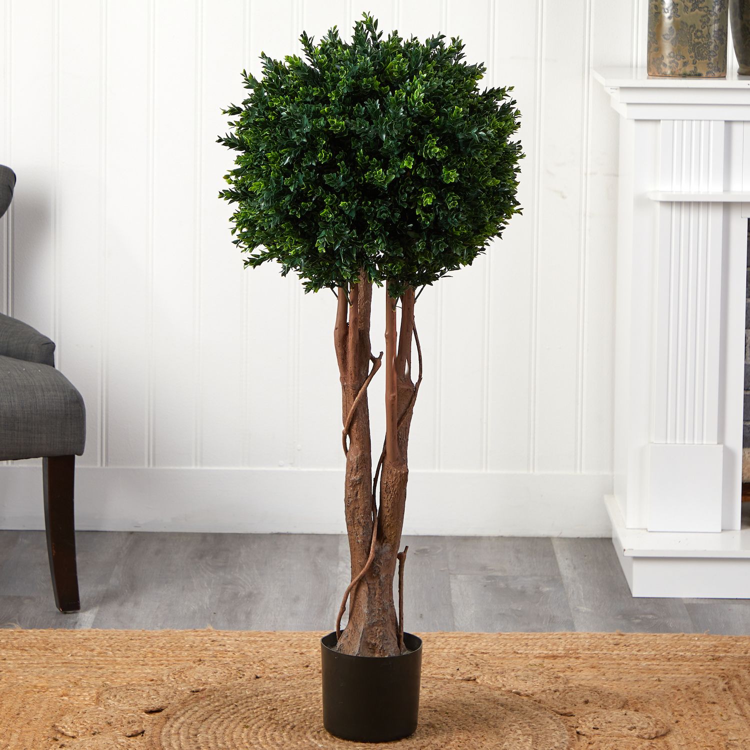 thumbnail interactive-video image 1 of 3-Foot Artificial Boxwood Tower Topiary Tree – UV Rated Indoor/Outdoor – Nearly Natural 1 of 3