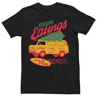 Men's Stranger Things Surfer Boy Pizza Season's Greetings Graphic Tee
