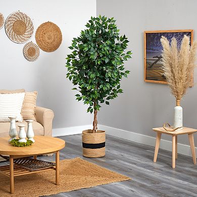 nearly natural 6-ft. Ficus Artificial Tree in Handmade Natural Cotton Planter