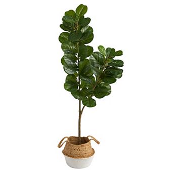 nearly natural 4.5-ft. Fiddle Leaf Fig Artificial Tree in White Woven Planter