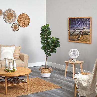 nearly natural 4.5-ft. Fiddle Leaf Fig Artificial Tree in White Woven Planter