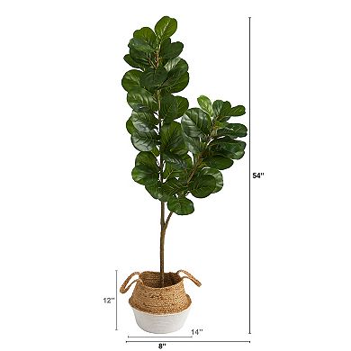 nearly natural 4.5-ft. Fiddle Leaf Fig Artificial Tree in White Woven Planter