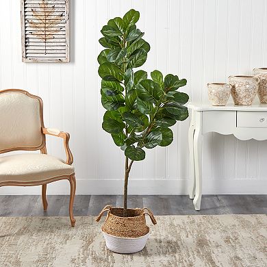 nearly natural 4.5-ft. Fiddle Leaf Fig Artificial Tree in White Woven Planter