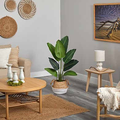 nearly natural 4-ft. Travelers Palm Artificial Tree in Jute White Woven Planter