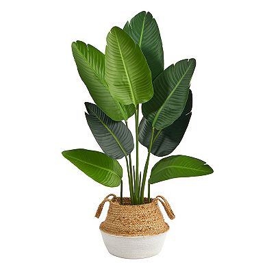 nearly natural 4-ft. Travelers Palm Artificial Tree in Jute White Woven Planter