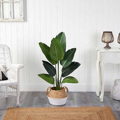nearly natural 4-ft. Travelers Palm Artificial Tree in Jute White Woven Planter
