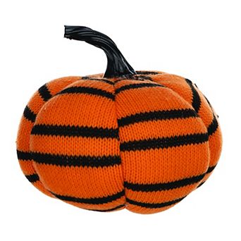 Melrose Plush Halloween Striped Pumpkin Table Decor 4 pc Set