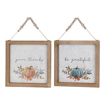 Melrose Beaded Grateful Thankful Sentiment Table Décor 2 pc Set