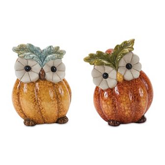 Melrose 2 pc Terra Cotta Pumpkin Owl Decor Set