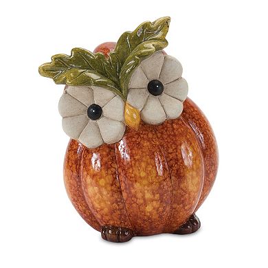 Melrose 2-Piece Terra Cotta Pumpkin Owl Decor Set
