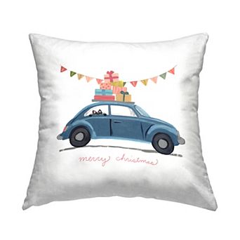 Stupell Home Decor Blue Merry Christmas Car Peeking Cat Throw Pillow