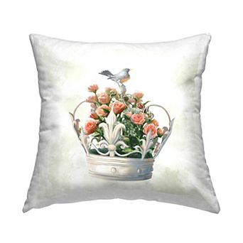 Stupell Home Decor Bird Regal Crown Rose Bouquet Throw Pillow