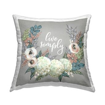 Stupell Home Decor Live Simply Blooming Floral Wreath Sentiment Throw Pillow