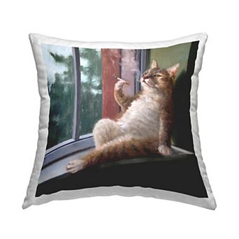 Stupell Home Decor Tabby Cat Relaxing Throw Pillow