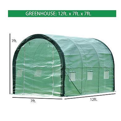 Aoodor 12 ft. x 7 ft. x 7 ft. Walk-in Tunnel Greenhouse Patio Greenhouse Heavy Duty Frame -  White