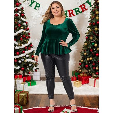 Women's Plus Size Gorgeous Velvet Formal Outfits Elegant Peplum Blouses