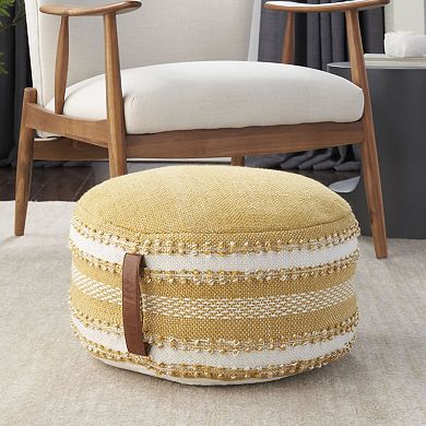 Mina Victory Woven Stripes Outdoor Pouf with Handle