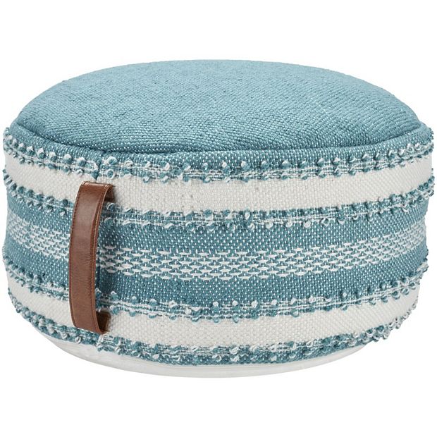 Mina Victory Woven Stripes Outdoor Pouf with Handle
