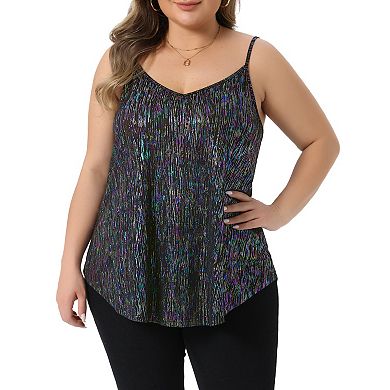 Women's Plus Size Spaghetti Strap Glitter Metallic Concert Outfits V Neck Camisoles