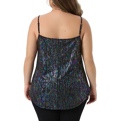 Women's Plus Size Spaghetti Strap Glitter Metallic Concert Outfits V Neck Camisoles