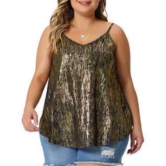Women's Plus Size Spaghetti Strap Glitter Metallic Concert Outfits V Neck Camisoles
