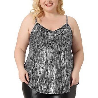 Women's Plus Size Spaghetti Strap Glitter Metallic Concert Outfits V Neck Camisoles