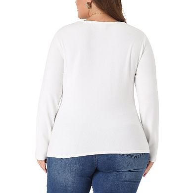 Women's Plus Size Knit Deep V Neck Wrap Curvy Pullover Sweaters