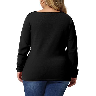 Women's Plus Size Knit Deep V Neck Wrap Curvy Pullover Sweaters