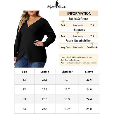 Women's Plus Size Knit Deep V Neck Wrap Curvy Pullover Sweaters