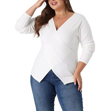 Women's Plus Size Knit Deep V Neck Wrap Curvy Pullover Sweaters