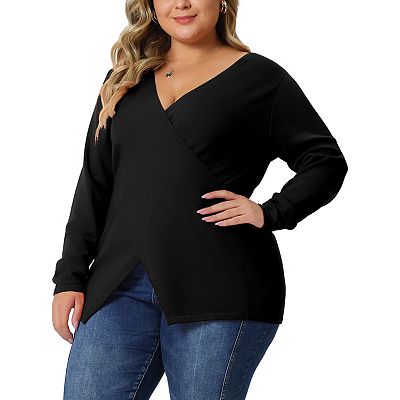 Women's Plus Size Knit Deep V Neck Wrap Curvy Pullover Sweaters