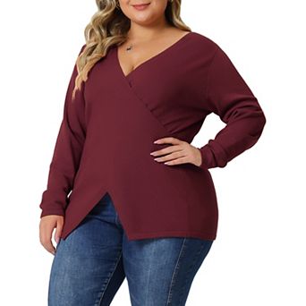 Women's Plus Size Knit Deep V Neck Wrap Curvy Pullover Sweaters