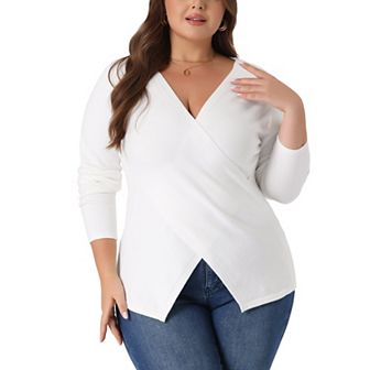 Women's Plus Size Knit Deep V Neck Wrap Curvy Pullover Sweaters