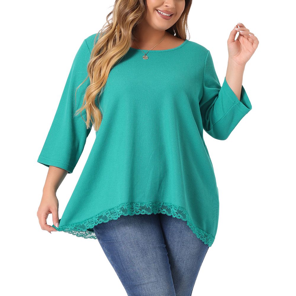 Plus Printed Ruffle Hem Wide Round Neck Blouse main image 1