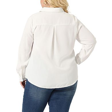Plus Size Chiffon Shirt for Women Long Sleeve Button Down Collared Business Office Blouses Tops