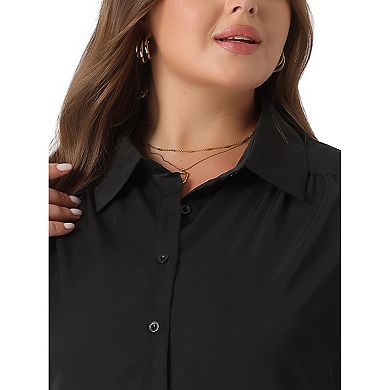 Plus Size Chiffon Shirt For Women Long Sleeve Button Down Collared Business Office Blouses Tops