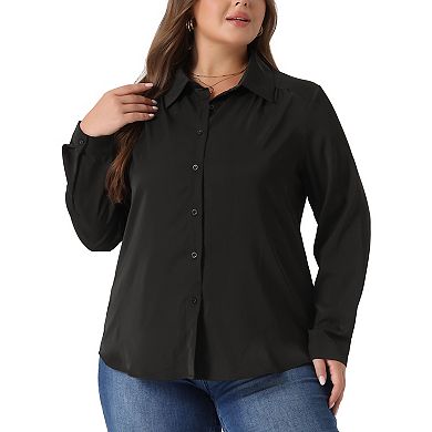Plus Size Chiffon Shirt For Women Long Sleeve Button Down Collared Business Office Blouses Tops