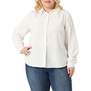 Plus Size Chiffon Shirt for Women Long Sleeve Button Down Collared Business Office Blouses Tops