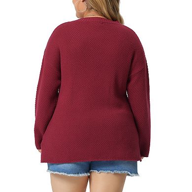 Plus Size Sweater for Women Oversized Round Neck Long Sleeve Button Knit Pullover Sweater